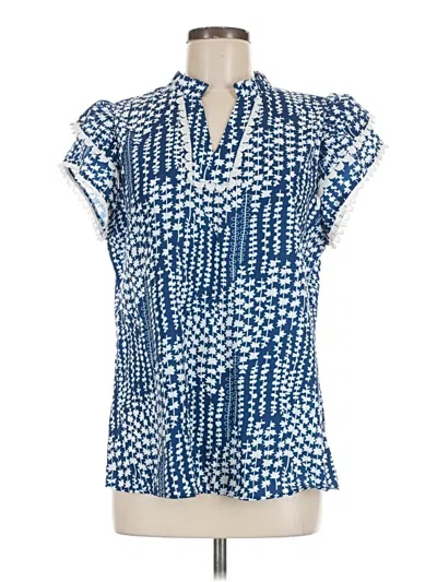 Pre-owned Unbranded Short Sleeve Blouse In Blue
