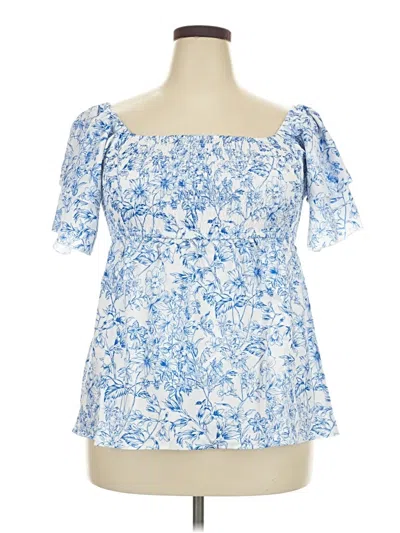 Pre-owned Unbranded Short Sleeve Blouse In Blue