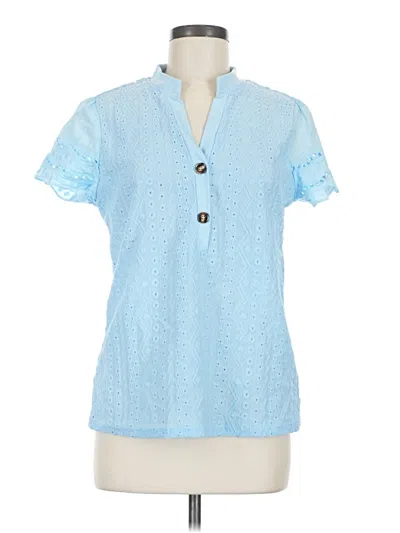 Pre-owned Unbranded Short Sleeve Blouse In Blue