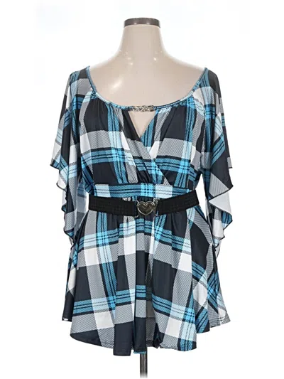 Pre-owned Unbranded Short Sleeve Blouse In Blue