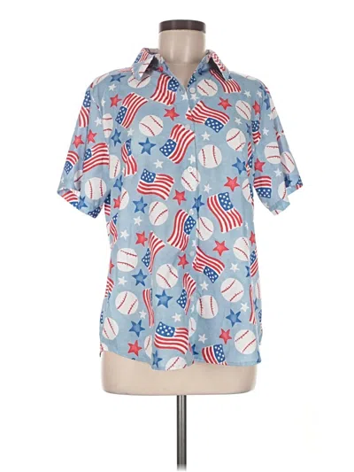 Pre-owned Unbranded Short Sleeve Blouse In Blue