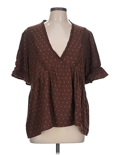 Pre-owned Unbranded Short Sleeve Blouse In Brown