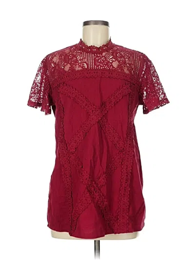 Pre-owned Unbranded Short Sleeve Blouse In Burgundy