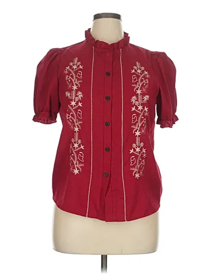 Pre-owned Unbranded Short Sleeve Blouse In Burgundy