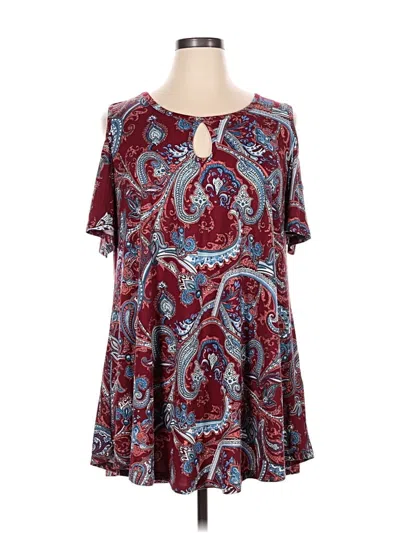Pre-owned Unbranded Short Sleeve Blouse In Burgundy