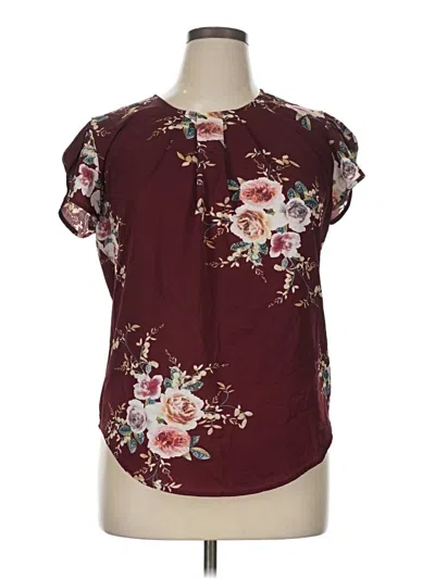 Pre-owned Unbranded Short Sleeve Blouse In Burgundy