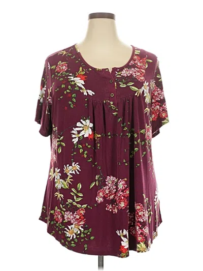 Pre-owned Unbranded Short Sleeve Blouse In Burgundy