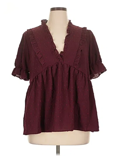 Pre-owned Unbranded Short Sleeve Blouse In Burgundy