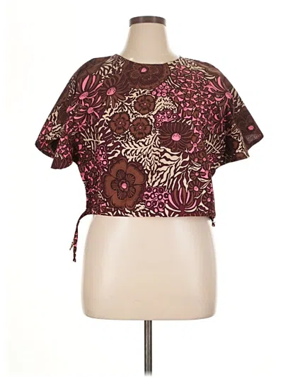 Pre-owned Unbranded Short Sleeve Blouse In Burgundy