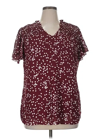 Pre-owned Unbranded Short Sleeve Blouse In Burgundy