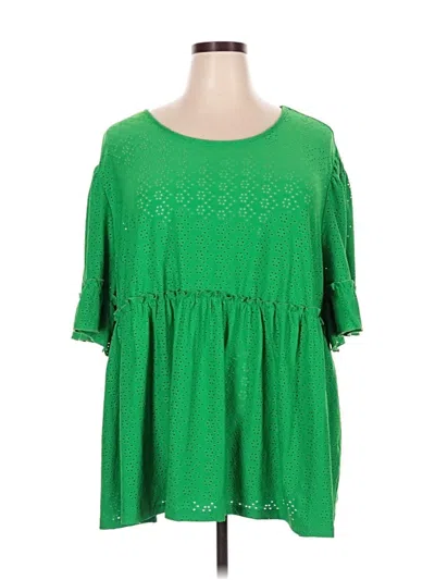 Pre-owned Unbranded Short Sleeve Blouse In Green