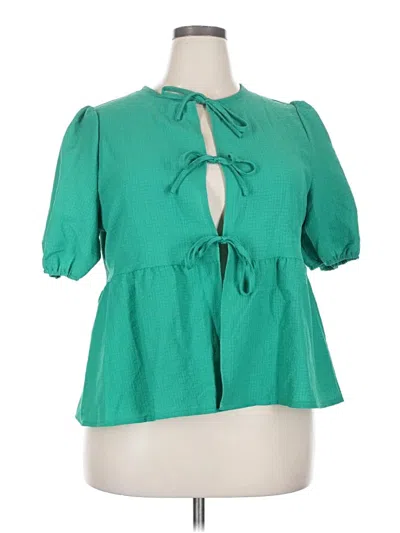 Pre-owned Unbranded Short Sleeve Blouse In Green