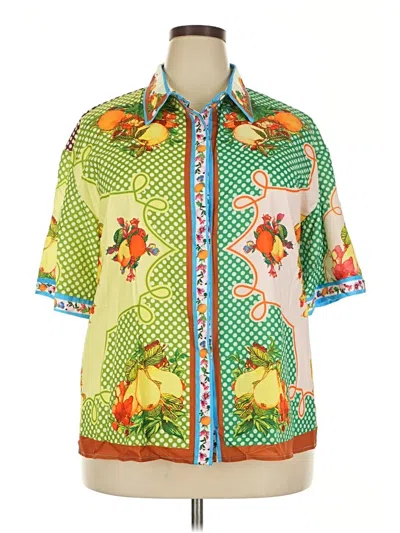 Pre-owned Unbranded Short Sleeve Blouse In Green