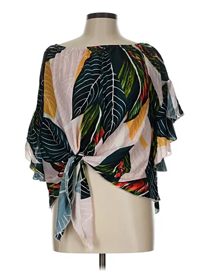Pre-owned Unbranded Short Sleeve Blouse In Green