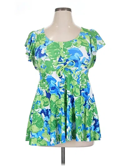 Pre-owned Unbranded Short Sleeve Blouse In Green