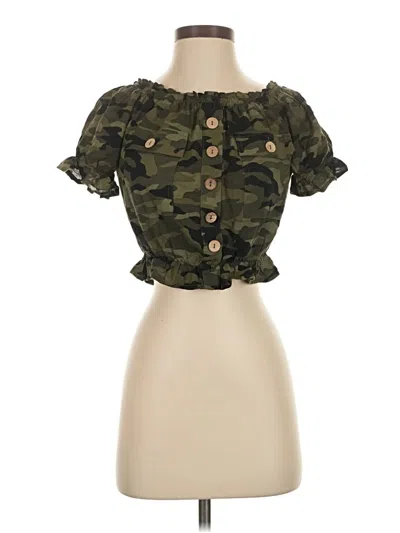 Pre-owned Unbranded Short Sleeve Blouse In Green