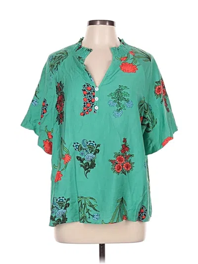Pre-owned Unbranded Short Sleeve Blouse In Green