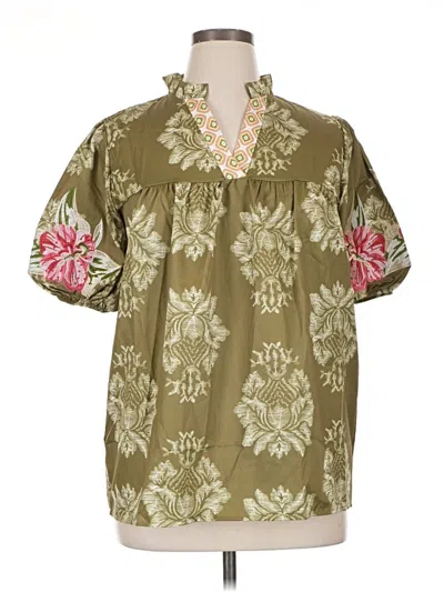 Pre-owned Unbranded Short Sleeve Blouse In Green