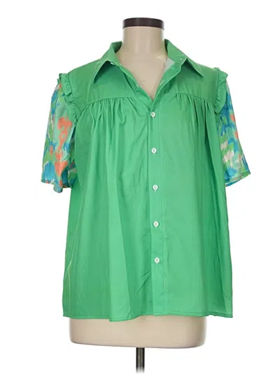 Pre-owned Unbranded Short Sleeve Blouse In Green