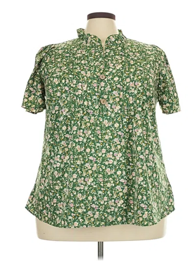Pre-owned Unbranded Short Sleeve Blouse In Green