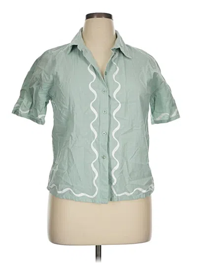 Pre-owned Unbranded Short Sleeve Blouse In Green