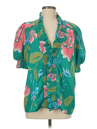 Pre-owned Unbranded Short Sleeve Blouse In Green