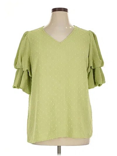 Pre-owned Unbranded Short Sleeve Blouse In Green