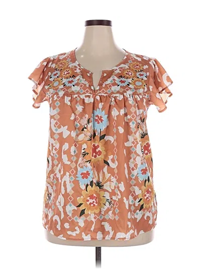 Pre-owned Unbranded Short Sleeve Blouse In Orange