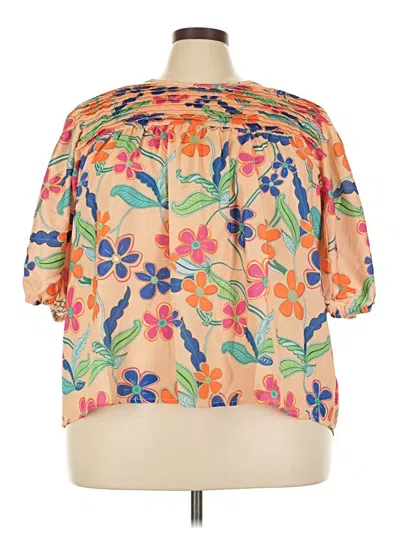 Pre-owned Unbranded Short Sleeve Blouse In Orange