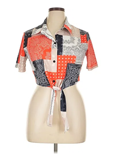 Pre-owned Unbranded Short Sleeve Blouse In Orange