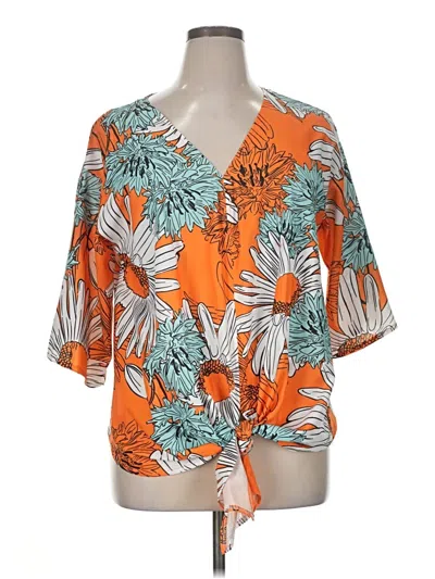 Pre-owned Unbranded Short Sleeve Blouse In Orange