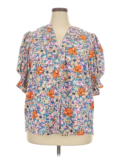 Pre-owned Unbranded Short Sleeve Blouse In Orange