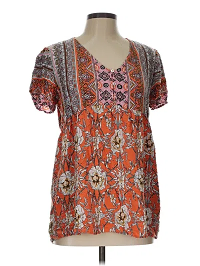 Pre-owned Unbranded Short Sleeve Blouse In Orange