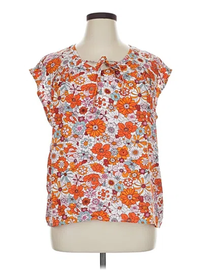 Pre-owned Unbranded Short Sleeve Blouse In Orange