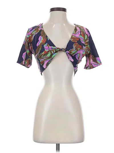 Pre-owned Unbranded Short Sleeve Blouse In Purple