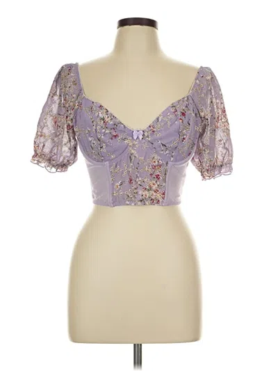 Pre-owned Unbranded Short Sleeve Blouse In Purple