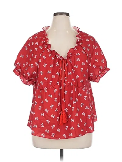 Pre-owned Unbranded Short Sleeve Blouse In Red