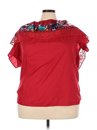 Pre-owned Unbranded Short Sleeve Blouse In Red