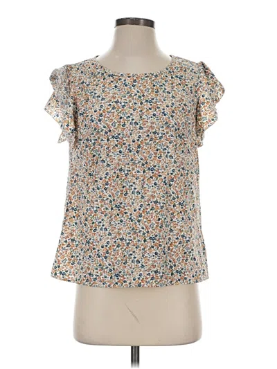 Pre-owned Unbranded Short Sleeve Blouse In Tan
