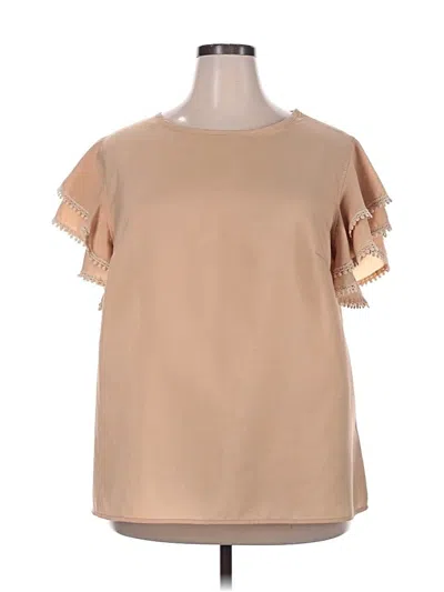 Pre-owned Unbranded Short Sleeve Blouse In Tan