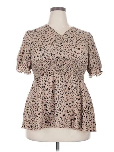 Pre-owned Unbranded Short Sleeve Blouse In Tan
