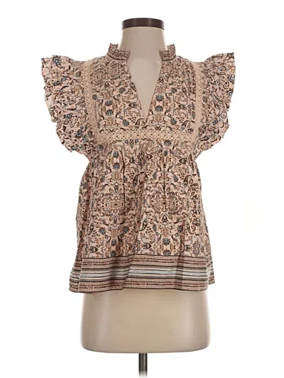 Pre-owned Unbranded Short Sleeve Blouse In Tan