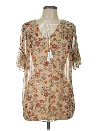 Pre-owned Unbranded Short Sleeve Blouse In Tan