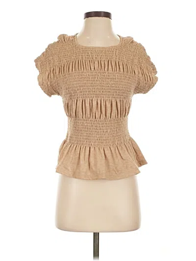 Pre-owned Unbranded Short Sleeve Blouse In Tan