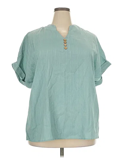 Pre-owned Unbranded Short Sleeve Blouse In Teal