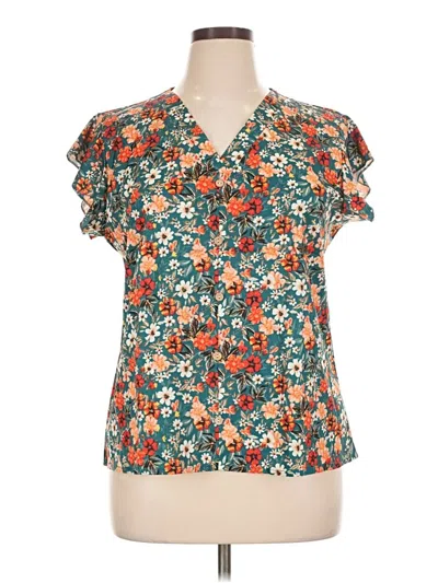 Pre-owned Unbranded Short Sleeve Blouse In Teal