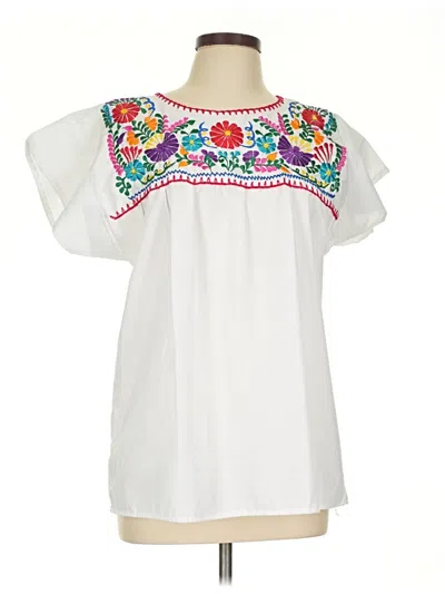 Pre-owned Unbranded Short Sleeve Blouse In White