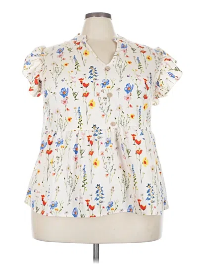 Pre-owned Unbranded Short Sleeve Blouse In White