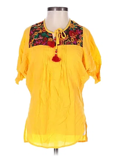Pre-owned Unbranded Short Sleeve Blouse In Yellow