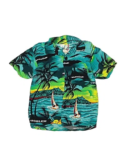 Pre-owned Unbranded Kids' Short Sleeve Button Down Shirt In Green